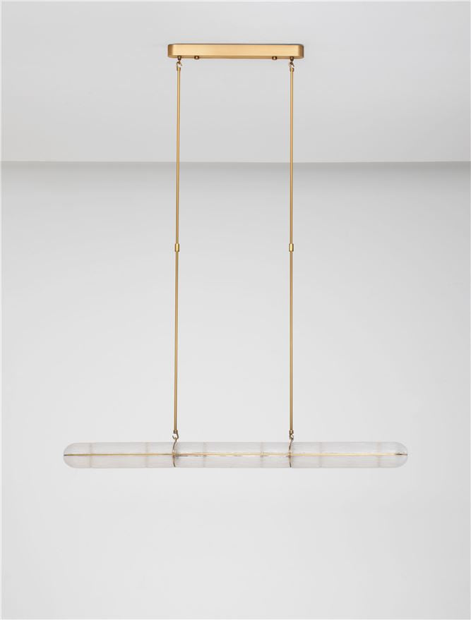 GLO Antique Brass Metal & Structured Glass Linear Pendant - ID 14258