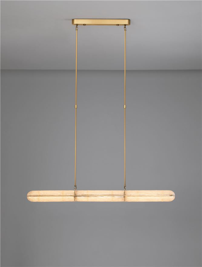 GLO Antique Brass Metal & Structured Glass Linear Pendant - ID 14258