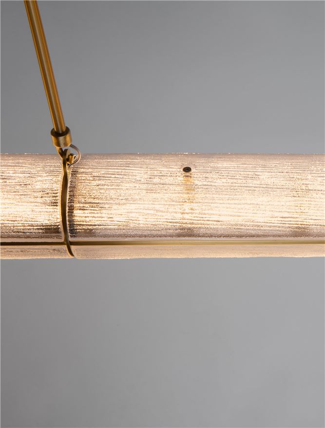 GLO Antique Brass Metal & Structured Glass Linear Pendant - ID 14258