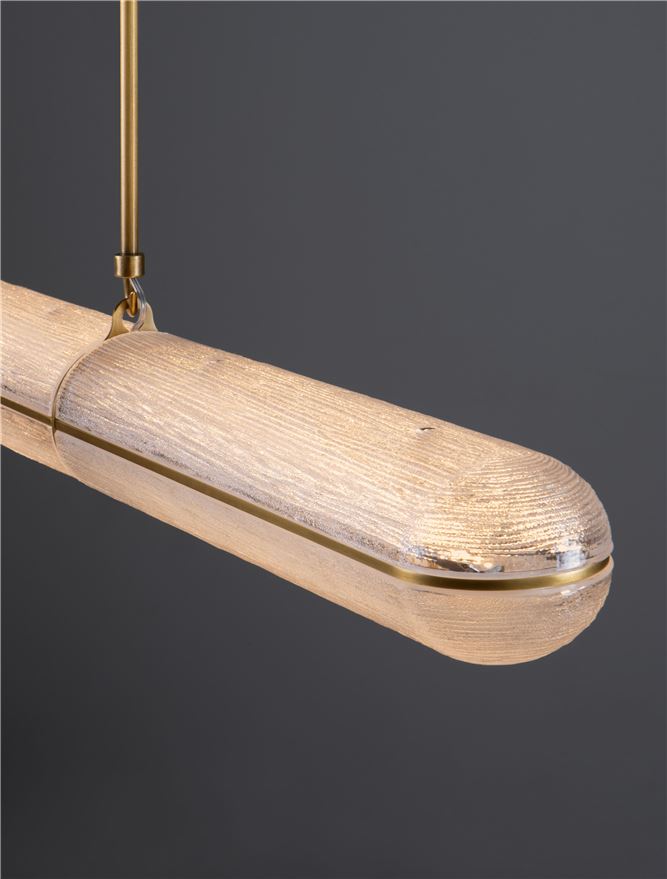 GLO Antique Brass Metal & Structured Glass Linear Pendant - ID 14258