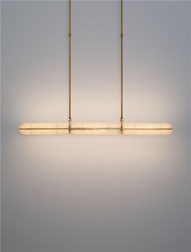 GLO Antique Brass Metal & Structured Glass Linear Pendant - ID 14258