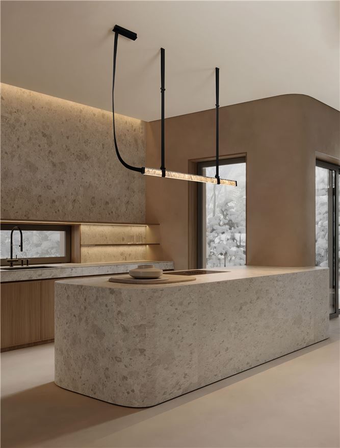 VAL Natural Marble Stone Ring Linear Pendant With PU Leather Detail - ID 14345