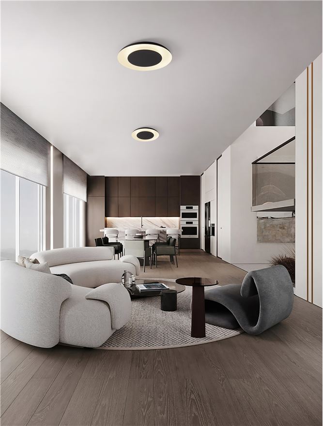 NL Eposi Sandy Black & White Semi Flush Round Ceiling Light 60cm - ID 14562
