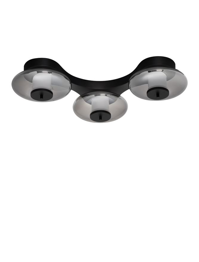 BAL Sandy Black Metal & Smoky Grey Glass 3 Light Semi-Flush Ceiling Light - ID 14596