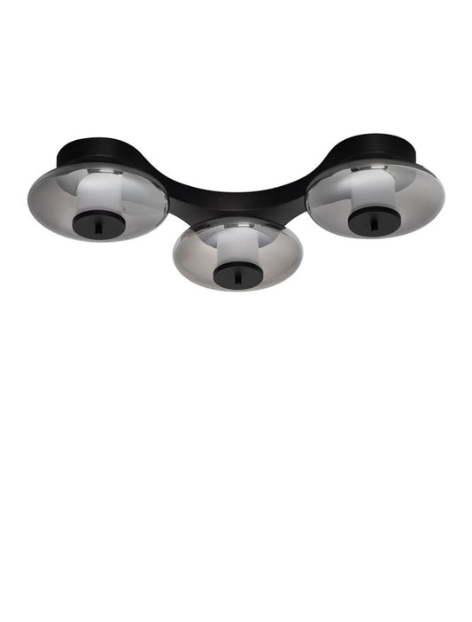 BAL Sandy Black Metal & Smoky Grey Glass 3 Light Semi-Flush Ceiling Light - ID 14596