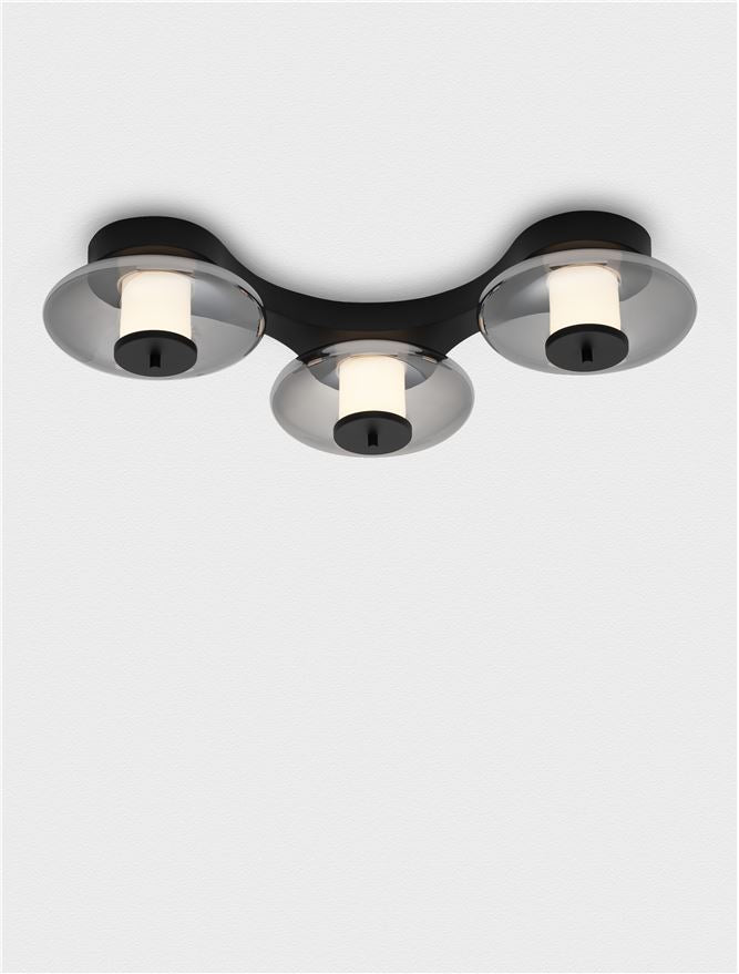 BAL Sandy Black Metal & Smoky Grey Glass 3 Light Semi-Flush Ceiling Light - ID 14596