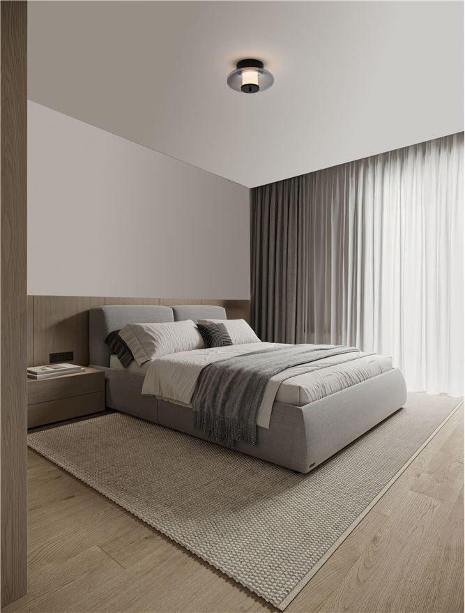 BAL Sandy Black Metal & Smoky Grey Glass Semi-Flush Ceiling Light - ID 14597