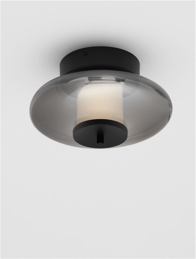 BAL Sandy Black Metal & Smoky Grey Glass Semi-Flush Ceiling Light - ID 14597