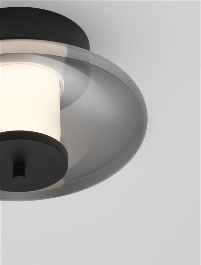 BAL Sandy Black Metal & Smoky Grey Glass Semi-Flush Ceiling Light - ID 14597