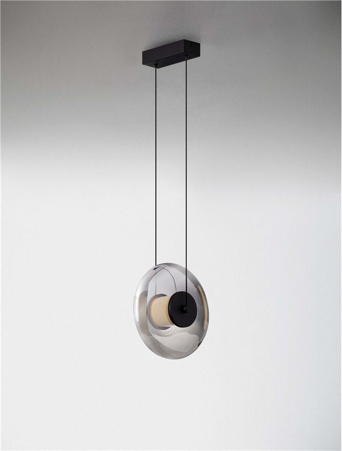 BAL Sandy Black Metal & Smoky Grey Glass Pendant - ID 14117