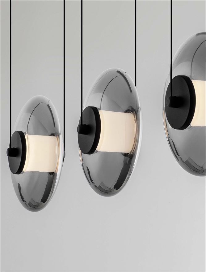 BAL Sandy Black Metal & Smoky Grey Glass 3 Light Linear Pendant - ID 14595