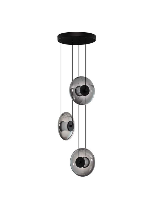 BAL Sandy Black Metal & Smoky Grey Glass 3 Light Multi-Pendant - ID 14593