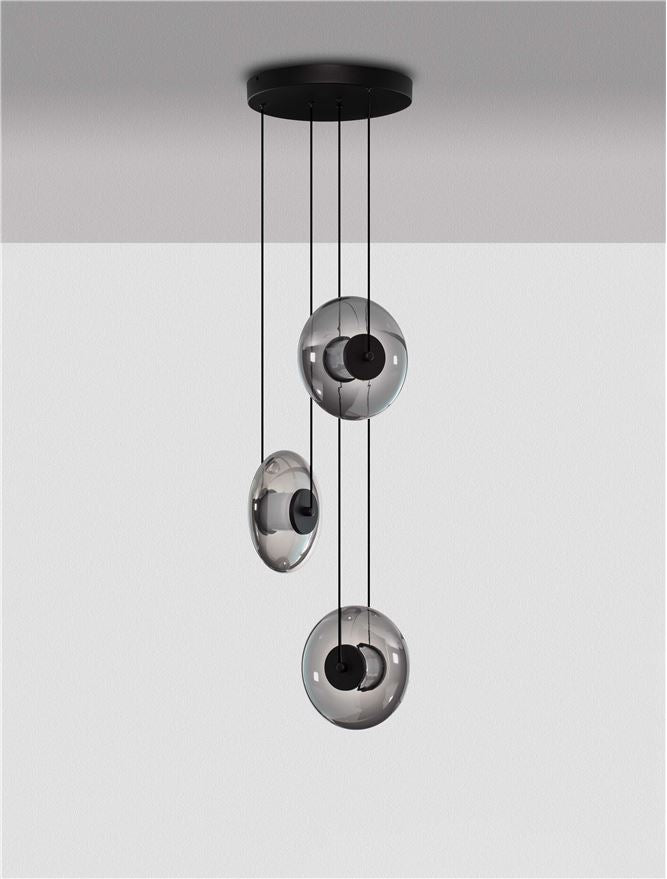 BAL Sandy Black Metal & Smoky Grey Glass 3 Light Multi-Pendant - ID 14593