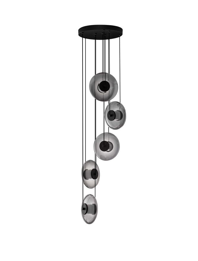 BAL Sandy Black Metal & Smoky Grey Glass 5 Light Multi-Pendant - ID 14594