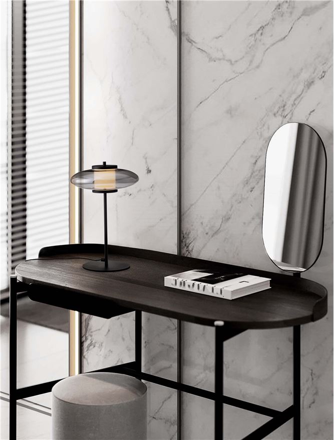 BAL Sandy Black Metal & Smoky Grey Table Lamp - ID 14598