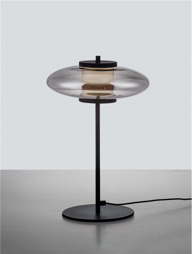 BAL Sandy Black Metal & Smoky Grey Table Lamp - ID 14598