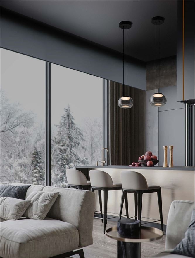 BIO Smokey Grey Glass LED Pendant - ID 14599