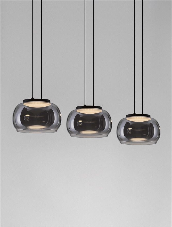 BIO Smokey Grey Glass 3 Light Linear LED Pendant - ID 14619