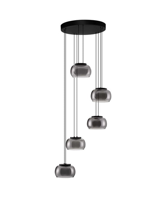 BIO Smokey Grey Glass 5 Light LED Multi Pendant - ID 14621