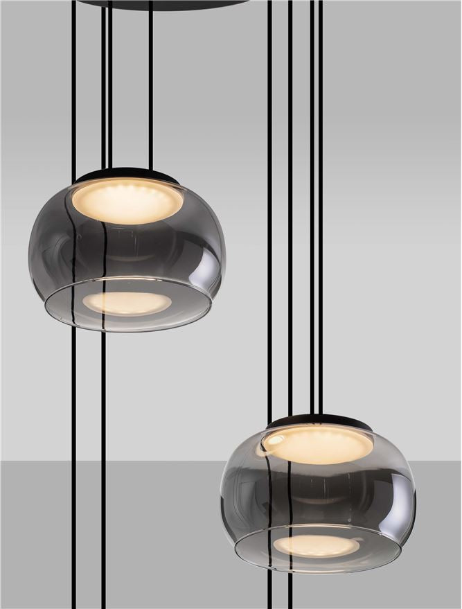 BIO Smokey Grey Glass 5 Light LED Multi Pendant - ID 14621