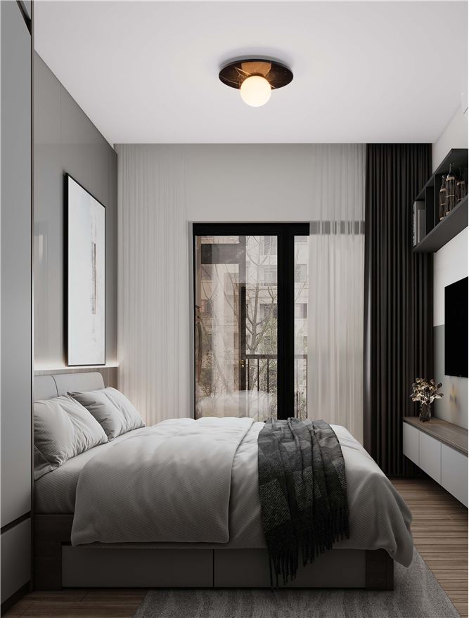 IDO Black Marble & Opal Glass Semi-Flush Ceiling Light - ID 14114