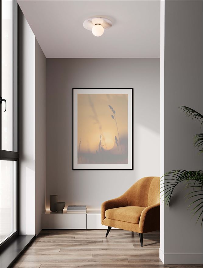 IDO White Marble & Opal Glass Semi-Flush Ceiling Light - ID 14115