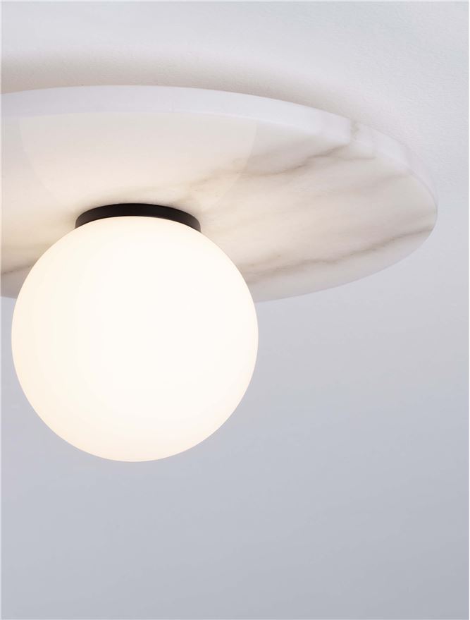 IDO White Marble & Opal Glass Semi-Flush Ceiling Light - ID 14115