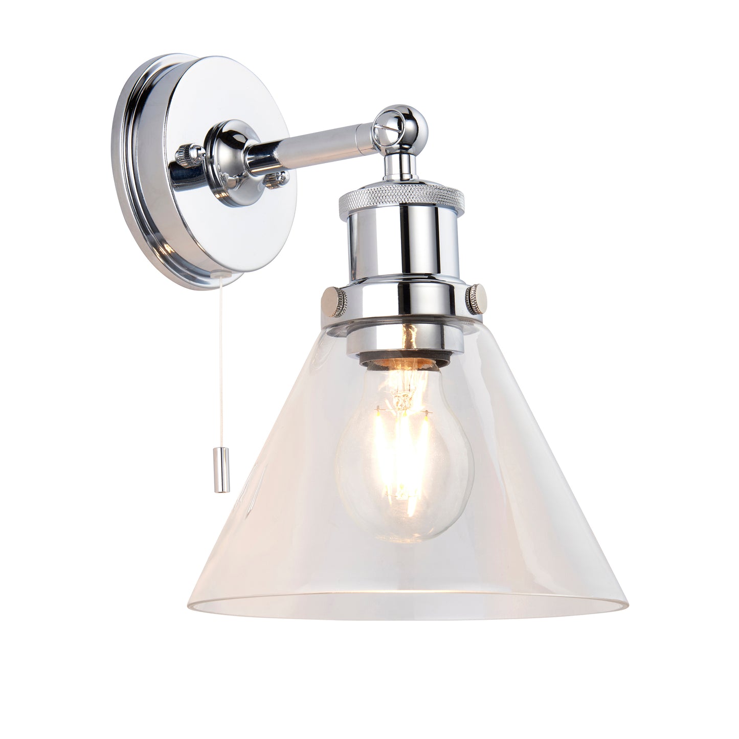 Chrome Bathroom Wall Light with Glass Cone Shade - ID 14348