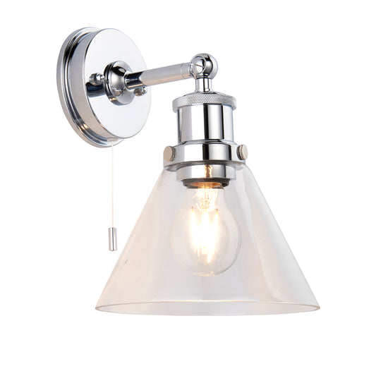 Chrome Bathroom Wall Light with Glass Cone Shade - ID 14348