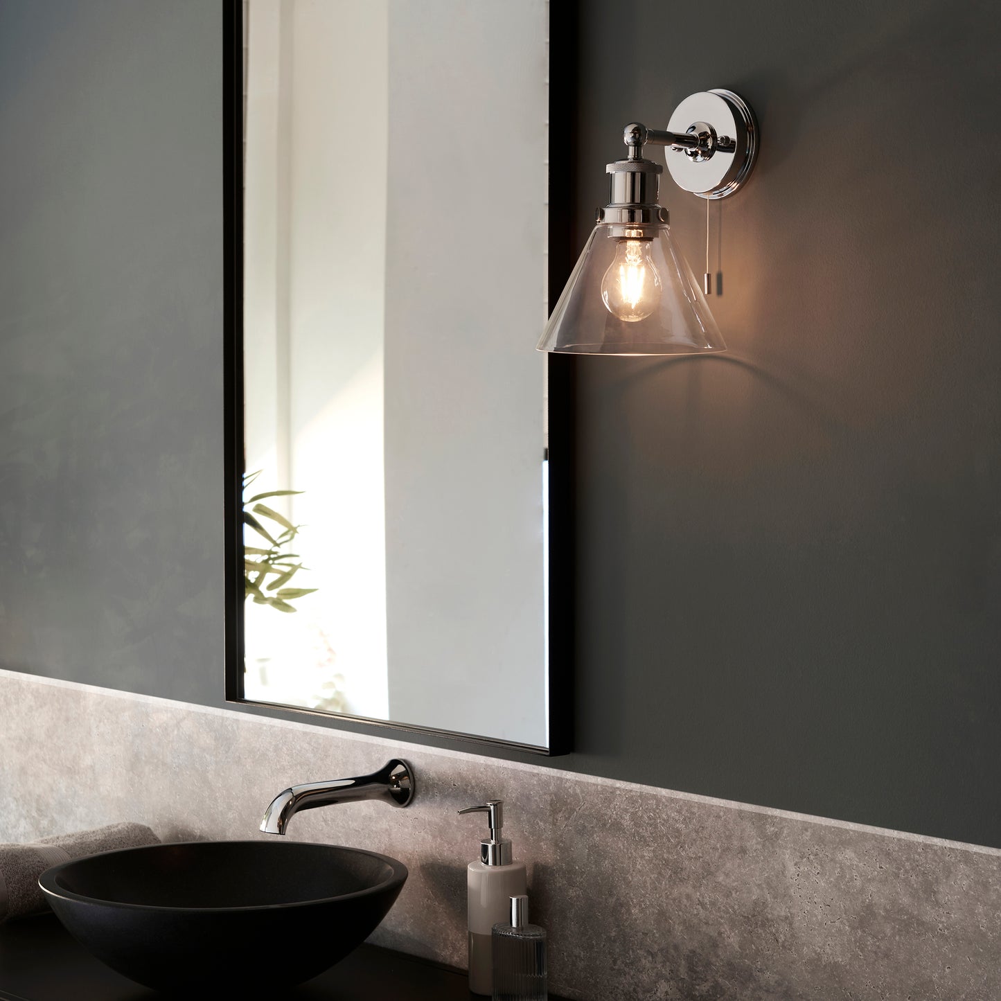 Chrome Bathroom Wall Light with Glass Cone Shade - ID 14348