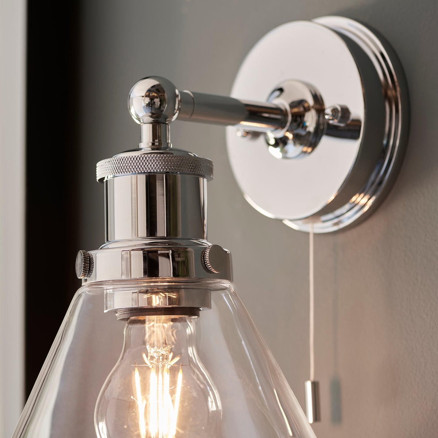 Chrome Bathroom Wall Light with Glass Cone Shade - ID 14348