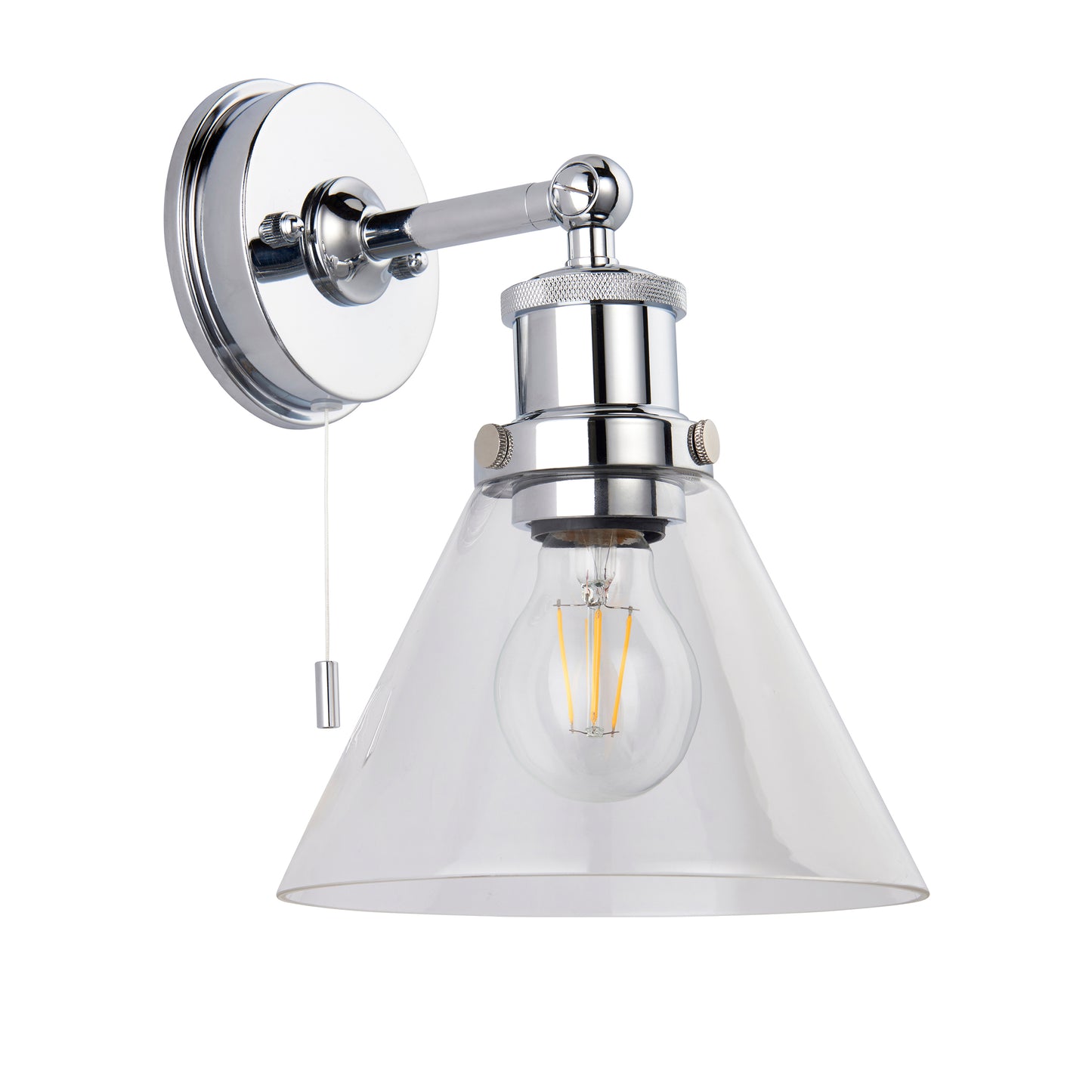 Chrome Bathroom Wall Light with Glass Cone Shade - ID 14348
