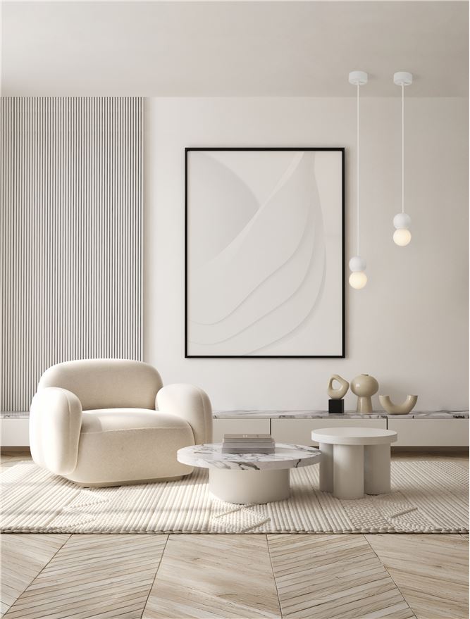 ZER Sandy White Gypsum & Opal Glass Twin Sphere Pendant - ID 14132