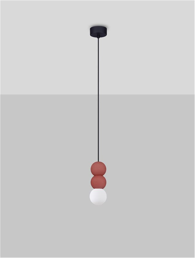 ZER Red Concrete & Opal Glass Triple Sphere Pendant - ID 14139