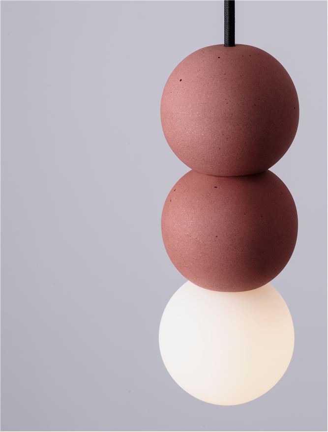 ZER Red Concrete & Opal Glass Triple Sphere Pendant - ID 14139