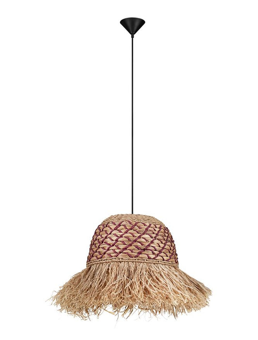 SOR Natural Water Hyacinth & Raffia Wide Pendant with Brown Rope Detail - ID 13743