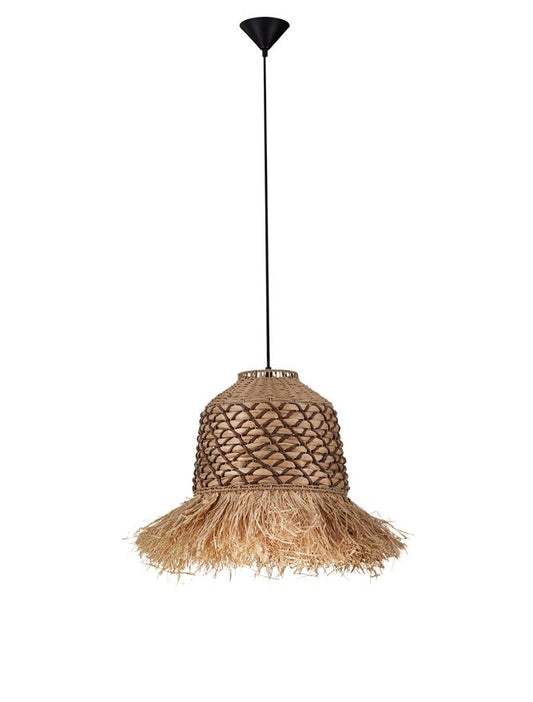 SOR Natural Water Hyacinth & Raffia Pendant with Brown Rope Detail - ID 13742