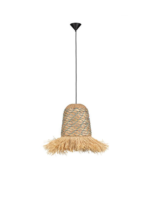 SOR Natural Water Hyacinth & Raffia Pendant with Blue Rope Detail - ID 13744