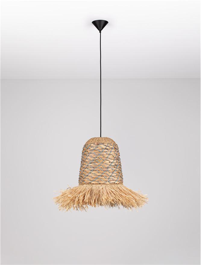 SOR Natural Water Hyacinth & Raffia Pendant with Blue Rope Detail - ID 13744