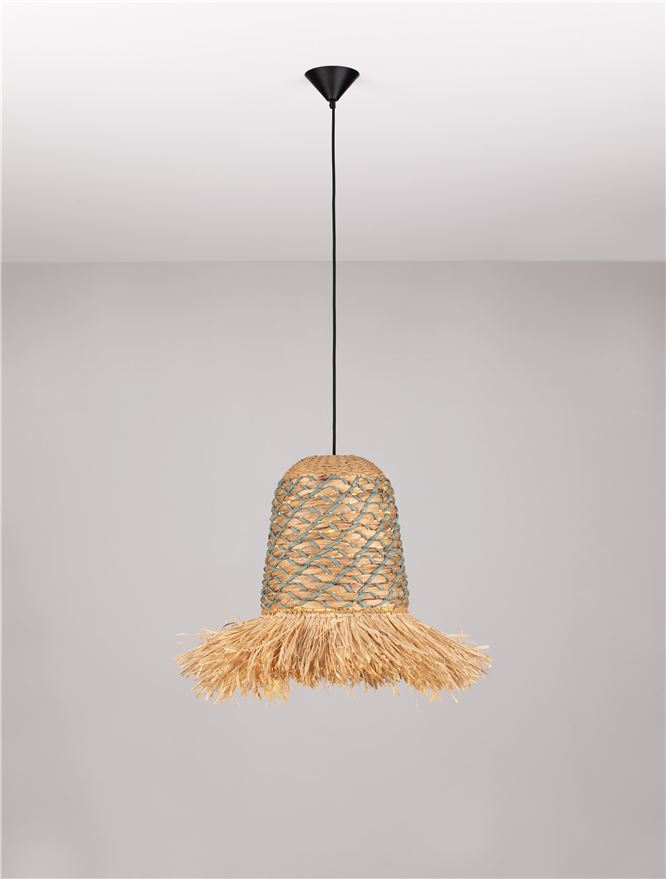 SOR Natural Water Hyacinth & Raffia Pendant with Blue Rope Detail - ID 13744