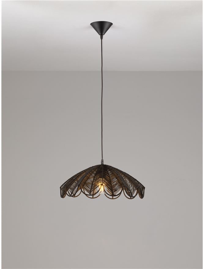 FLA Natural Black Rattan Single Pendant in Black - ID 14628