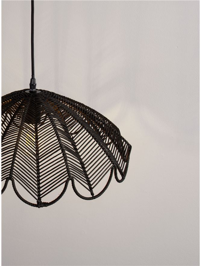 FLA Natural Black Rattan Single Pendant in Black - ID 14628