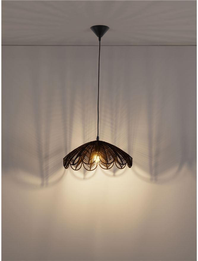 FLA Natural Black Rattan Single Pendant in Black - ID 14628