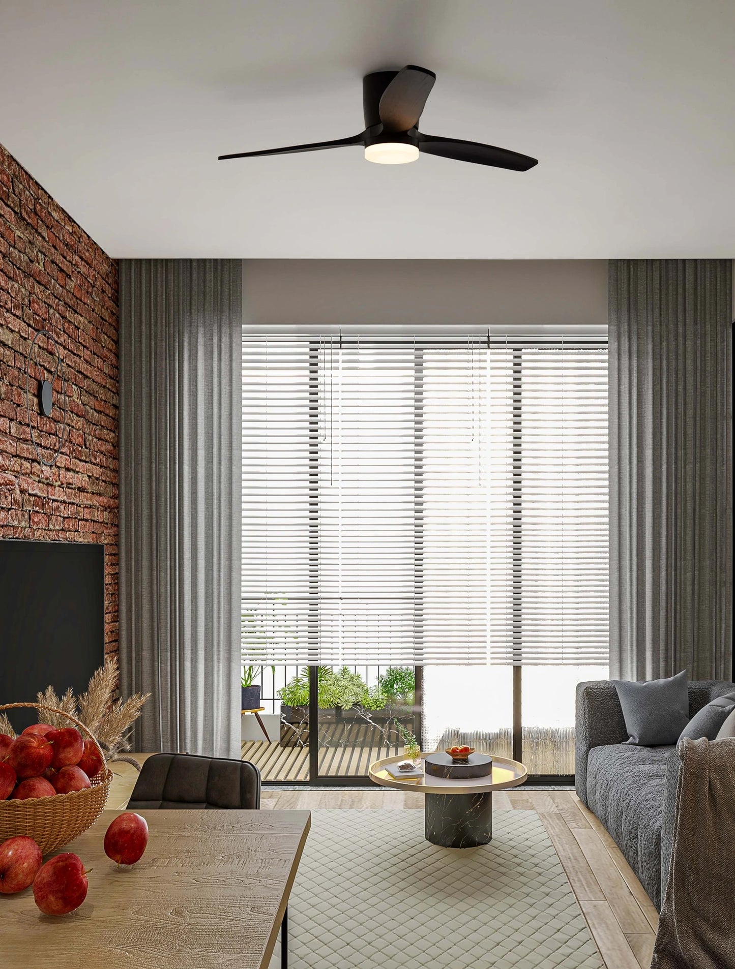 LOA 132cm Sandy Black Metal & Black Wood LED Ceiling Fan - ID 14940