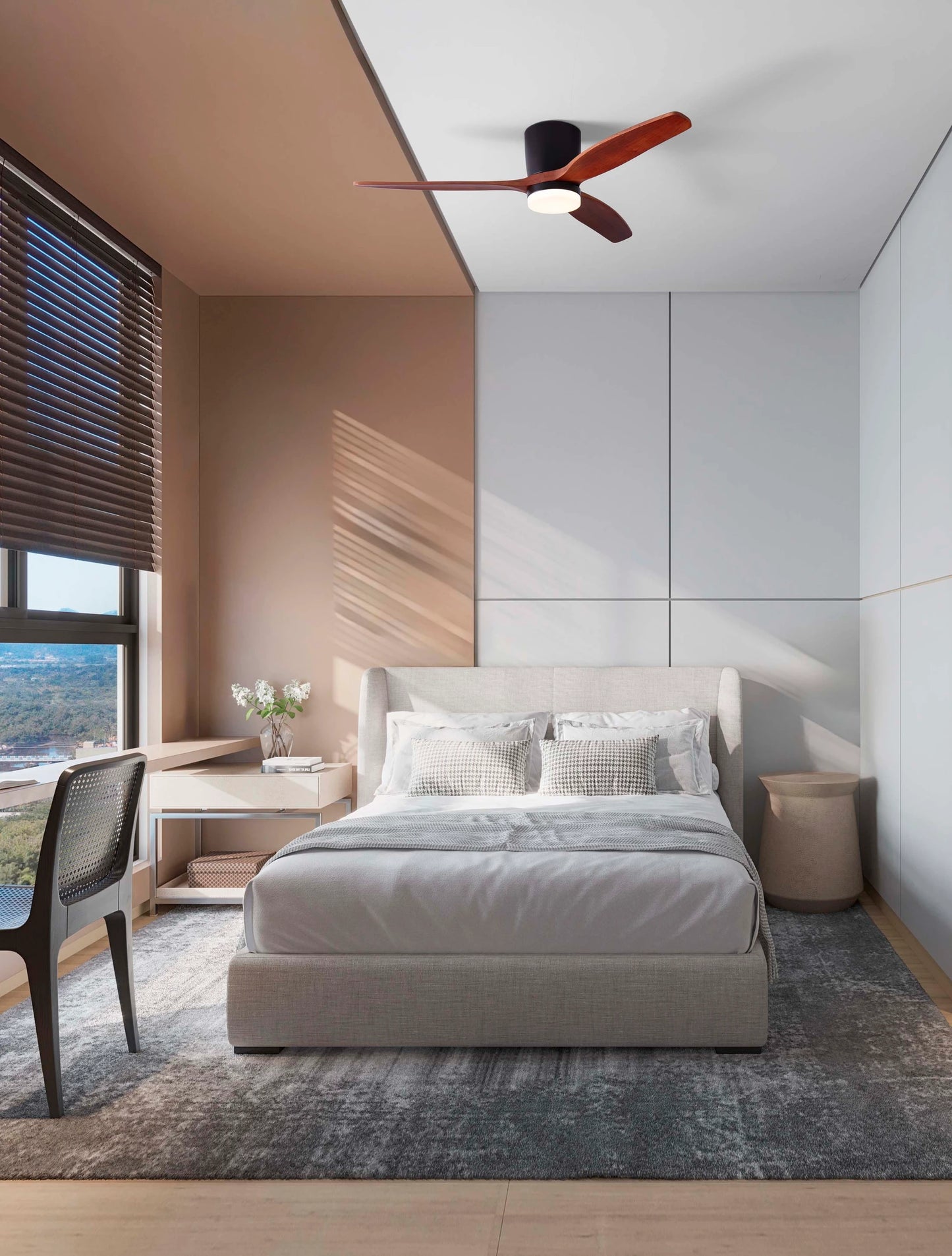 LOA 132cm Sandy Black Metal & Dark Wood LED Ceiling Fan - ID 14941