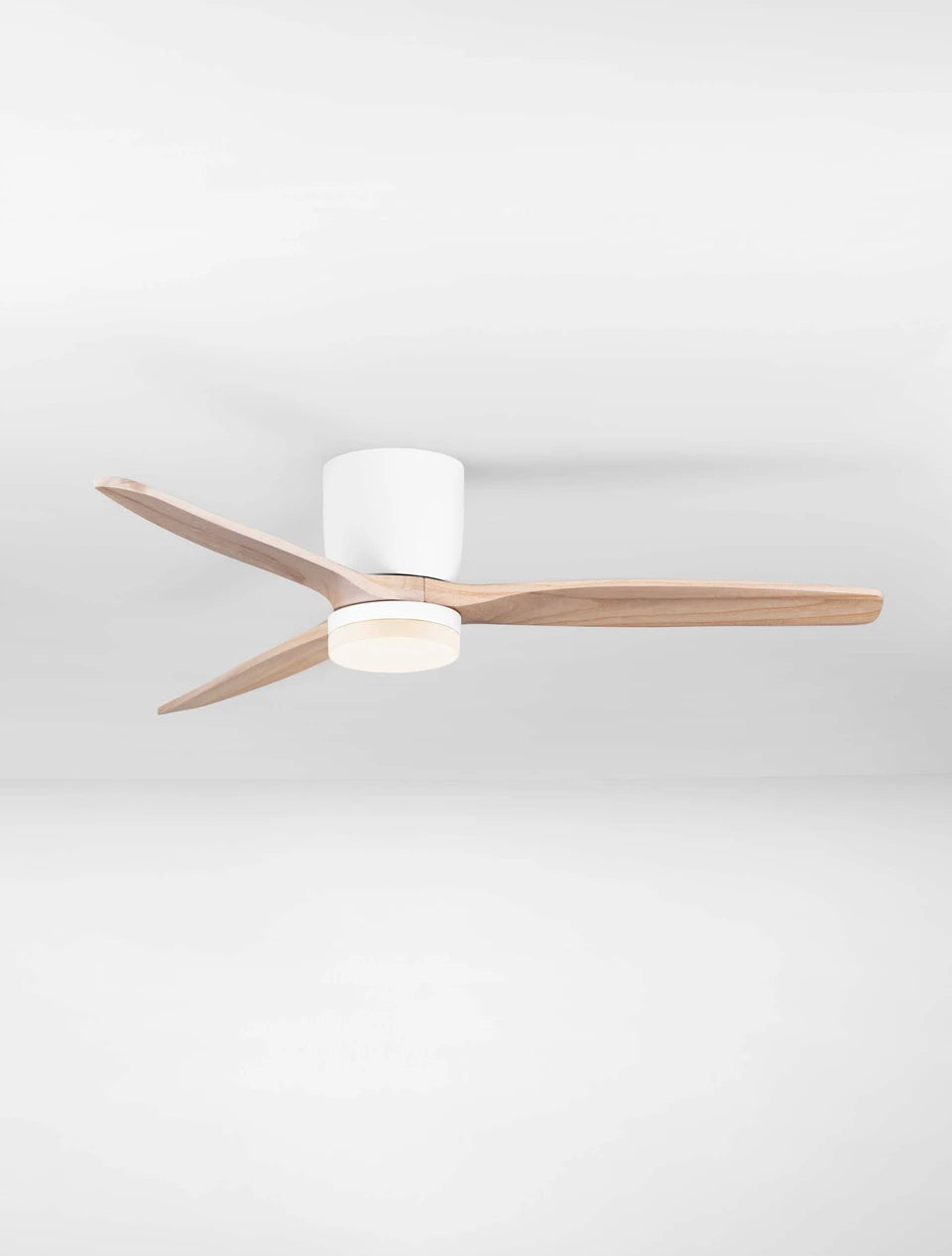 LOA 132cm Sandy White Metal & Natural Wood LED Ceiling Fan - ID 14939
