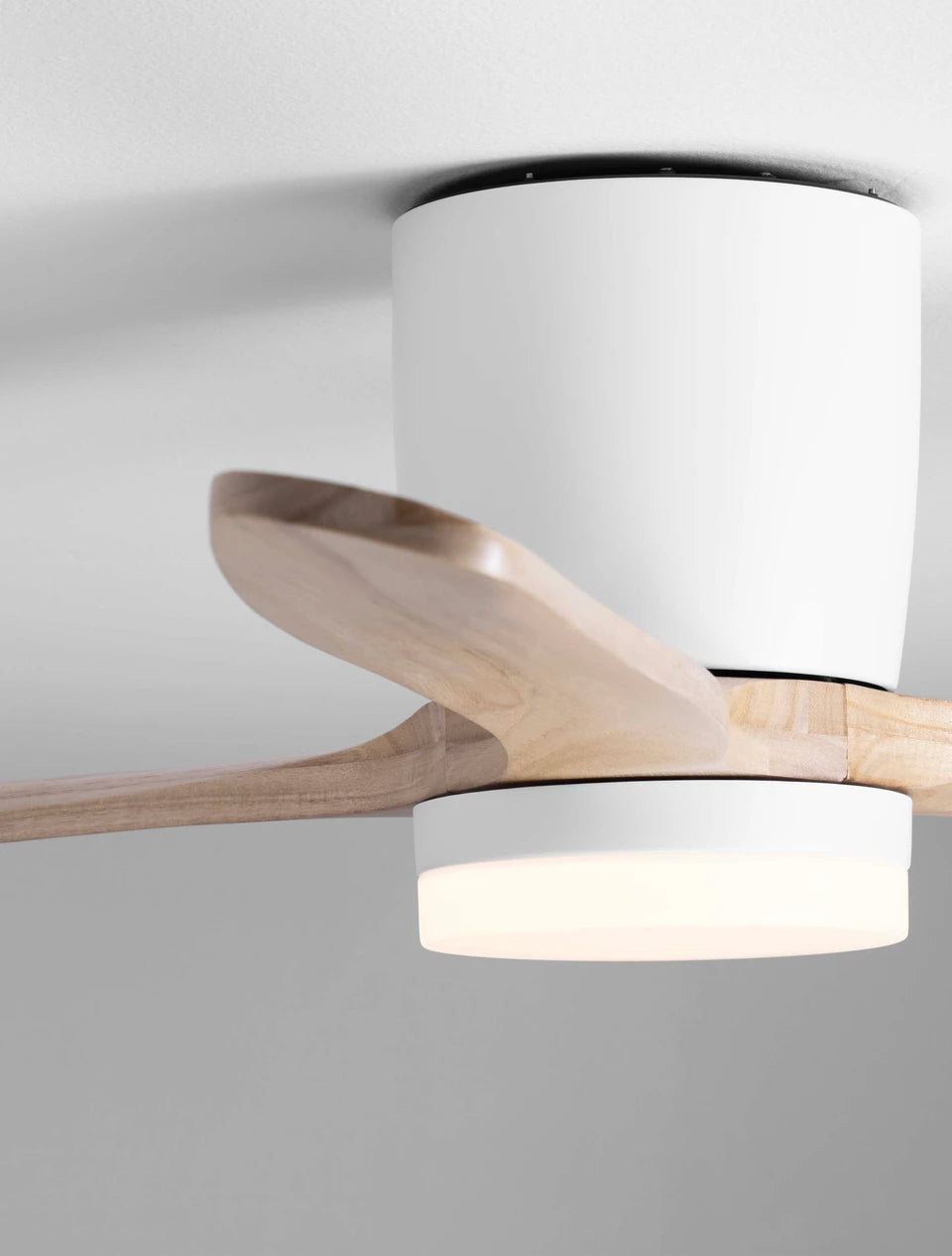 LOA 132cm Sandy White Metal & Natural Wood LED Ceiling Fan - ID 14939