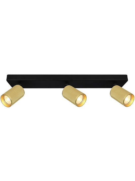 KNO Black & Brass Knurled Double Triple Wall Light - 13215