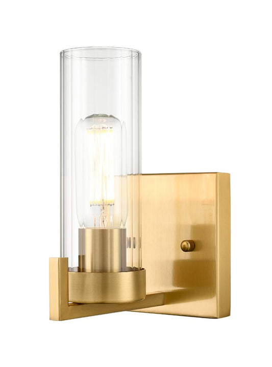 CAM Aged Brass & Ribbed Cylindrical Glass Wall Light - ID 13228