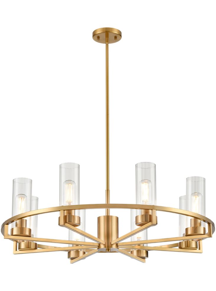 CAM Aged Brass & Ribbed Cylindrical Glass 8 Light Wheel Pendant - ID 13226